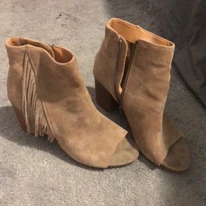 Kenneth Cole Taupe Suede Open Toe Booties
